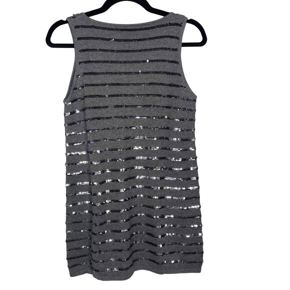 Etcetera S Gray Sequin Sleeveless Tunic Sweater Tank Scoop Neck Cotton Cashmere - Picture 2 of 7